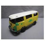 Hand-Painted Wooden Bus with Green Accents