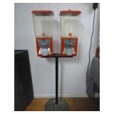 Dual 25-Cent Candy Vending Machines on Stand