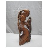 Hand-Carved Wooden Statue of Kneeling Goddess