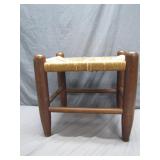 Mid-Century Wooden Stool with Woven Seat