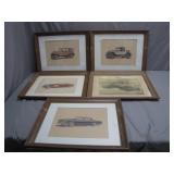 Five Framed Automotive Prints