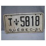 1961 Quebec License Plate with Fleur-de-Lis