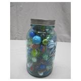 Mason Jar Filled With Assorted Vintage Marbles