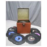 Mid-Century 45 RPM Record Box With Records