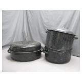 Enamelware Roasters and Stockpot with Lids