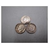 Lot of 3 1949 Roosevelt Silver Dimes- Various...