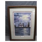 Framed Print of Marbled Moonlit Lighthouse