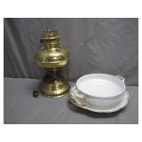 Brass Lamp and Limoges Porcelain Set