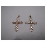 Pair of 925 Marked Sterling Silver Cross Pendants