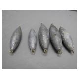Five Lead Fishing Weights with Brass Loops