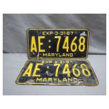 1967 Maryland License Plates Set