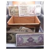 Wooden Chest With International Currency Notes...