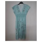 Light Blue Sundress With Floral Patterns, XL