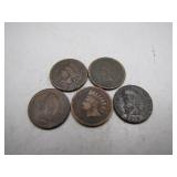 Lot of 5 Pre-1890 Indian Head Pennies