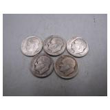 Lot of 5 Roosevelt Dimes, 90% Silver