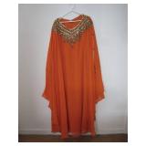Flowing Orange Gown With Embellished Neckline