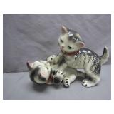 Porcelain Figurine of Playful Cats Wrestling