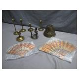 Eclectic Collection of Fans and Brass Items