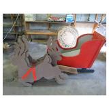 Red Wooden Sleigh with Reindeer Decorations