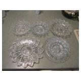 Five Glass Serving Bowls and Plates