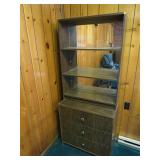 Tall Shelving Unit With Drawers and Mirror