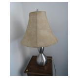 Brushed Silver Table Lamp With Beige Shade