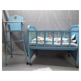 Vintage Tin Crib and High Chair Set