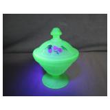 Green Uranium Glass Candy Dish with Lid