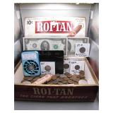 Cigar Box of U.S. Coins and Currency