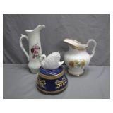 Two Porcelain Pitchers and Swan Box