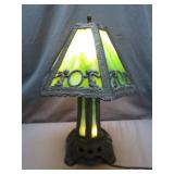2 Tone Green Slag Glass Rococo Lamp