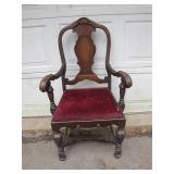 Wooden Armchair with Red Upholstered Seat