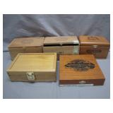 Five Wooden Cigar Boxes with Clasps
