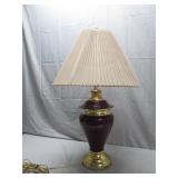 Brass-Accented Maroon Table Lamp With Shade