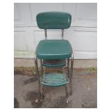 Retro Green Metal Folding Step Stool Chair