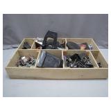 Compartmented Wooden Organizer with Contents