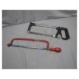 Two Metal Hacksaws with Wooden Handle