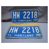 1971 Maryland License Plates Set