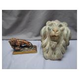 Lion Head Sculpture and Lions Club Figurine