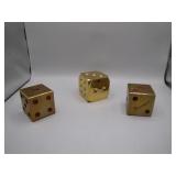 3 Small Brass Dice with Unique Design