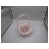 Delicate Pink Glass Basket with Ruffled Rim