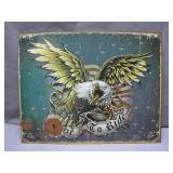 'Live to Ride' Metal Sign with Bold Eagle Motif