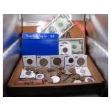 Cigar Box with Vntg US Coins & Currency