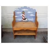 Rustic Wooden Bench With Lighthouse Backboard