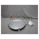 Aluminum Tray, Coasters, and Bird Glasses