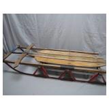Classic Wooden Snow Sled with Red Runners