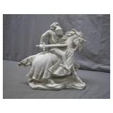 White Medieval Knight and Horse Sculpture