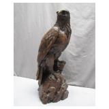 Hand-Carved Wooden Eagle Statue on Rock Base