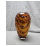 Handblown Glass Vase With Amber Swirl Pattern