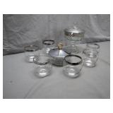 Elegant Silver-Banded Glass Serving Set